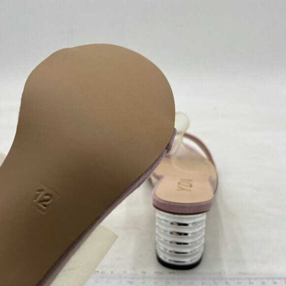 YDN Chic Open Toe Wide Straps Slide Mules Sandals Mid Silver Block Chunky Heels - Picture 6 of 8